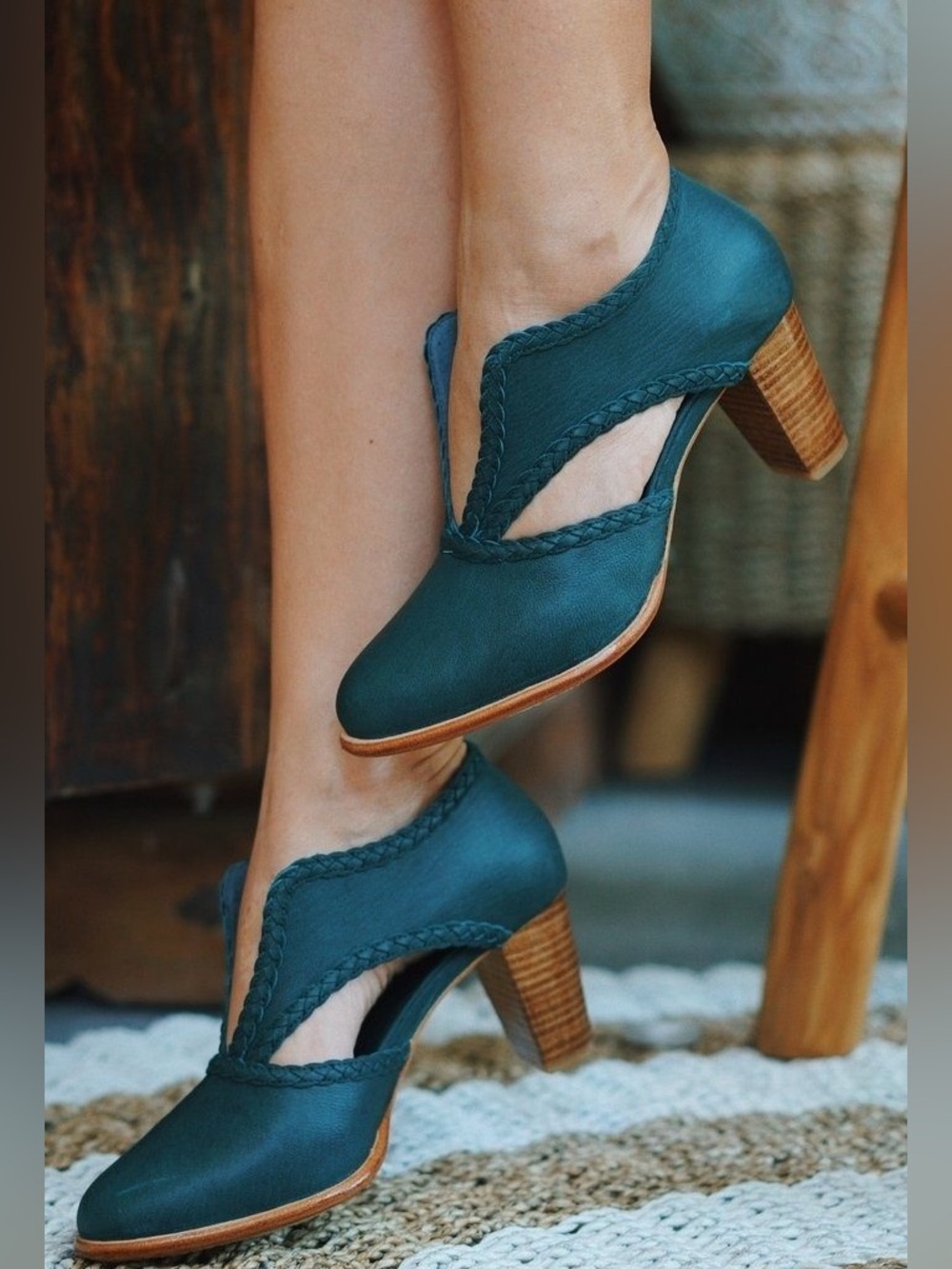 ELF Spirit Walk Leather Booties Teal Cutout Braided size 9
